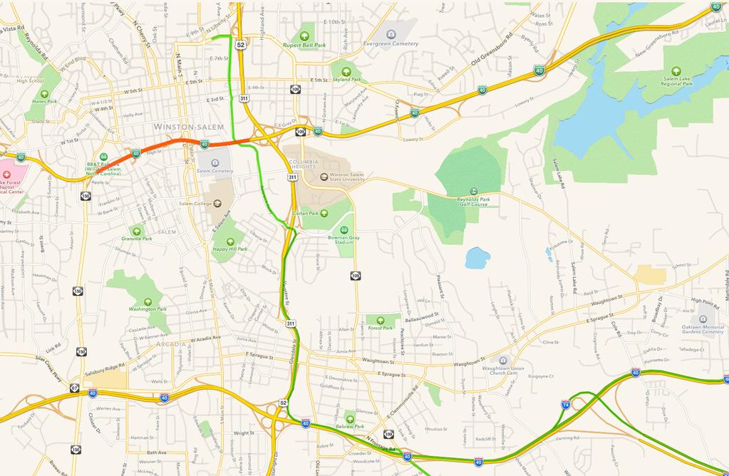6 FROM GREENSBORO, RALEIGH, HIGH POINT, THOMASVILLE, WALLBURG Entering Winston-Salem traveling north on NC 109, north on I-74/US 311, and west on I-40 to the Downtown Health Plaza: Merge onto I-40