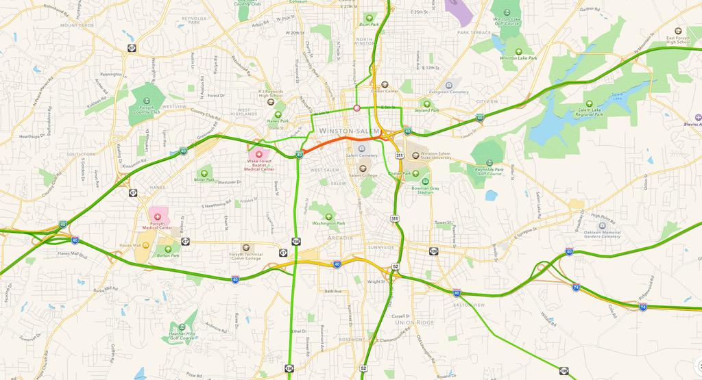 DRIVING TO THE DOWNTOWN HEALTH PLAZA DURING BUSINESS 40 CLOSURE The map below shows roads normally used when traveling to Innovation Quarter in downtown Winston-Salem.