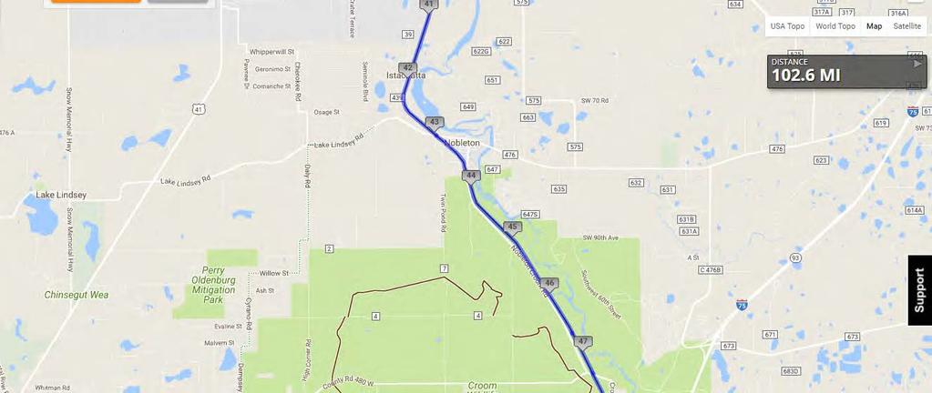 STAGE #1 102 MILE BIKE Mile 41-47 41 47 Continue SOUTH on Withlacoochee State Trail. Crew can follow trail driving Croom Rital Rd. 42.6 Unsupported SAG at Lake Townsen Preserve.
