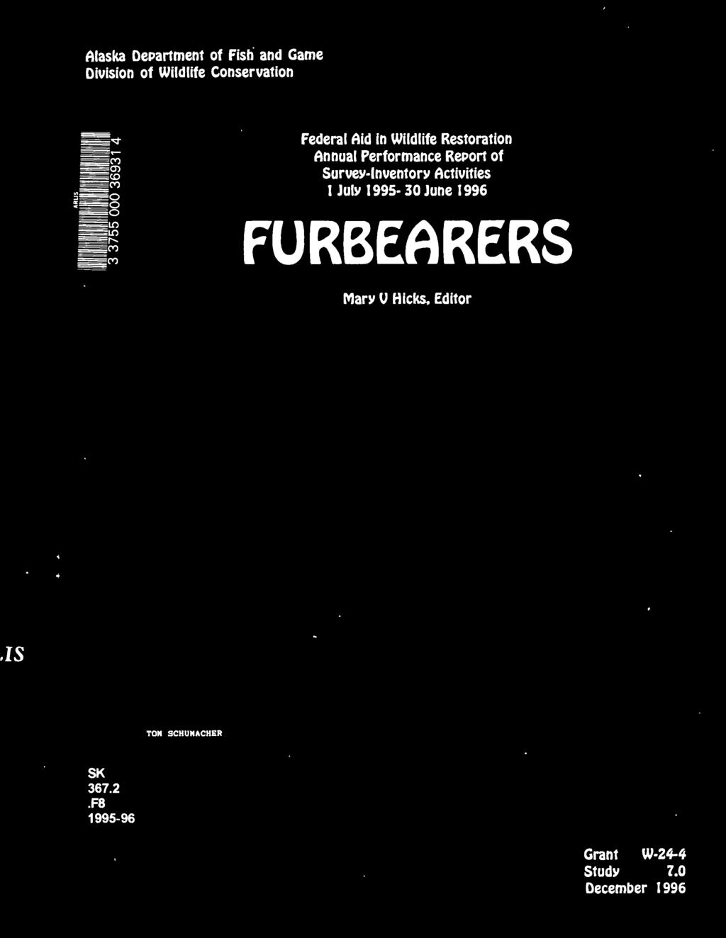 1996 FURBEARERS MarY U Hicks.