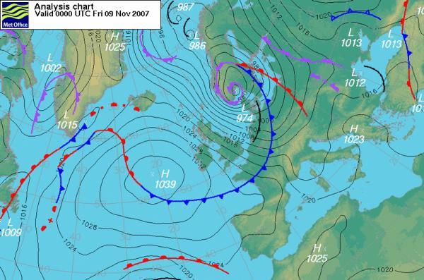 Figure 2. Storm situation with multiple low pressure centres in the North Sea and in the Eastern North Atlantic (Source British Met Office website) 120 energy density [m2/hz] 100 80 60 40 20 3.