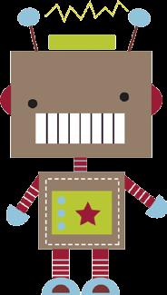 birthday theme. She found adorable digital robot artwork by Mindy Terasawa at www.