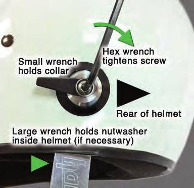 These helmets are certifi ed for head restraint systems and have a bonded-in threaded terminal (nutwasher) making HANS anchor installation easy. Screw the anchor into the terminal.