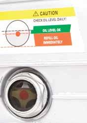 - Use the oil level window on the right side of the compressor to monitor and maintain proper oil levels (1).