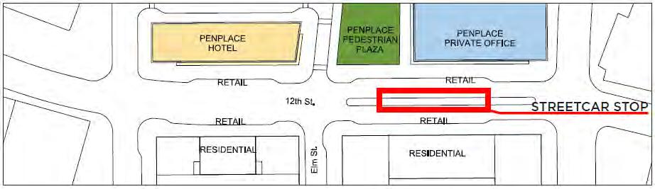 Trips Streetcar Stop Directly Adjacent to the PenPlace Site, serving