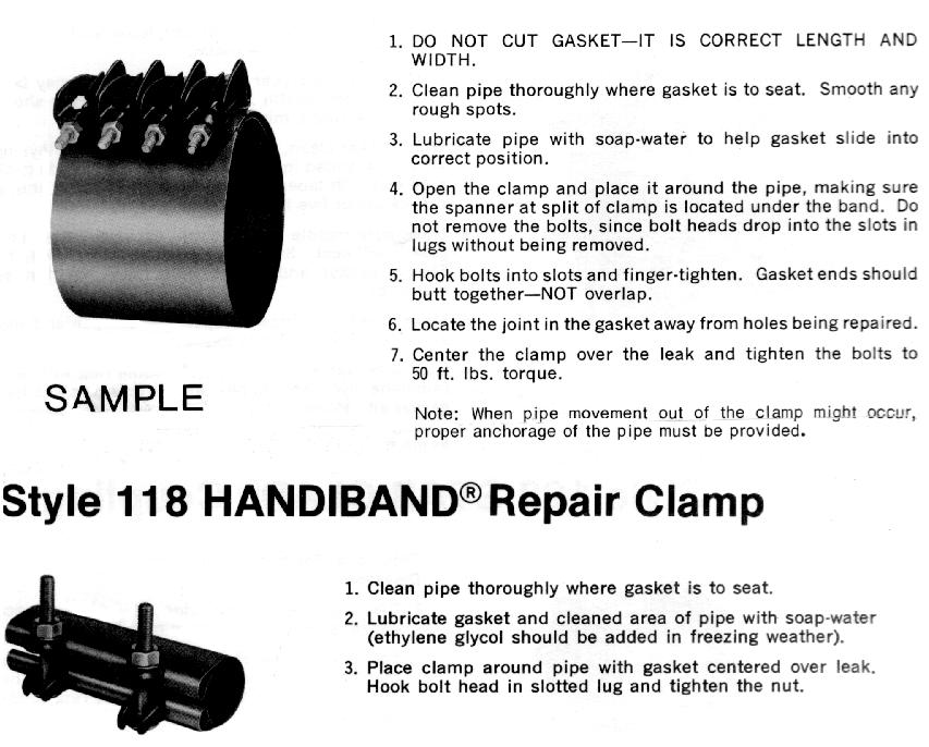 Figure VI-26 Repair Clamps These are simple repair clamps that are useful in repairing small underground corrosion leaks. DRESSER GAS PRODUCT INSTALLATION MANUAL Style 130 Repair Clamp SAMPLE 1.