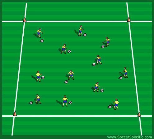 Learning New Moves Emphasis: Learning new moves from other players as well as the coach. Set-up: One ball per person. Grid size should be approximately 20 x 20 yards.