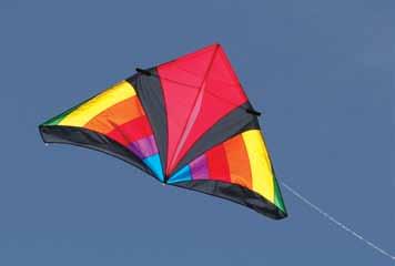 Kite can break down to 27 for travel. 5 to 20 mph wind range. Use 50-lb. Dacron line (pgs. 31-33). #3608 ITW 7-ft.