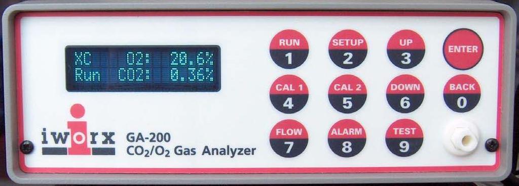 Overview The GA-200B is an analyzer that integrates a gas sampling system with sensors to measure and display the concentrations of oxygen and carbon dioxide in a sample as the percentage of a gas in