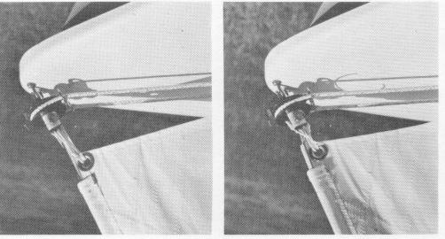 (The swivel should already be attached to the large shackle between the two side stays.) Attach the large shackle to the hole in the mast fitting.