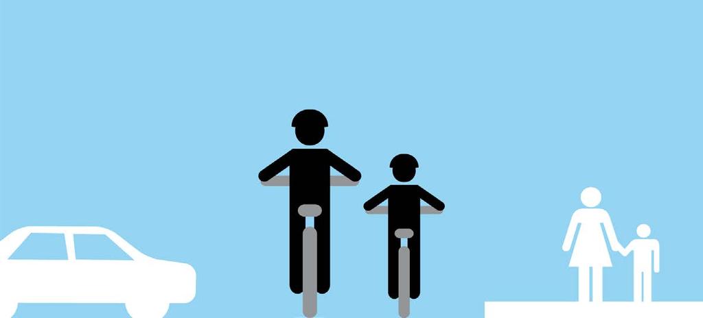 BIKING WITH CHILDREN FOR CHILDREN 12 AND YOUNGER: Children should ride on the sidewalk while you ride on the street. Let the child set the pace. Children should stop at driveways and intersections.