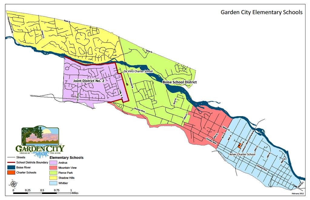 Barriers Access to Schools All of the schools that serve Garden City are outside of Garden City limits with the exception of two Charter Schools (K-8th Grade) located on Glenwood Street and 42nd St.