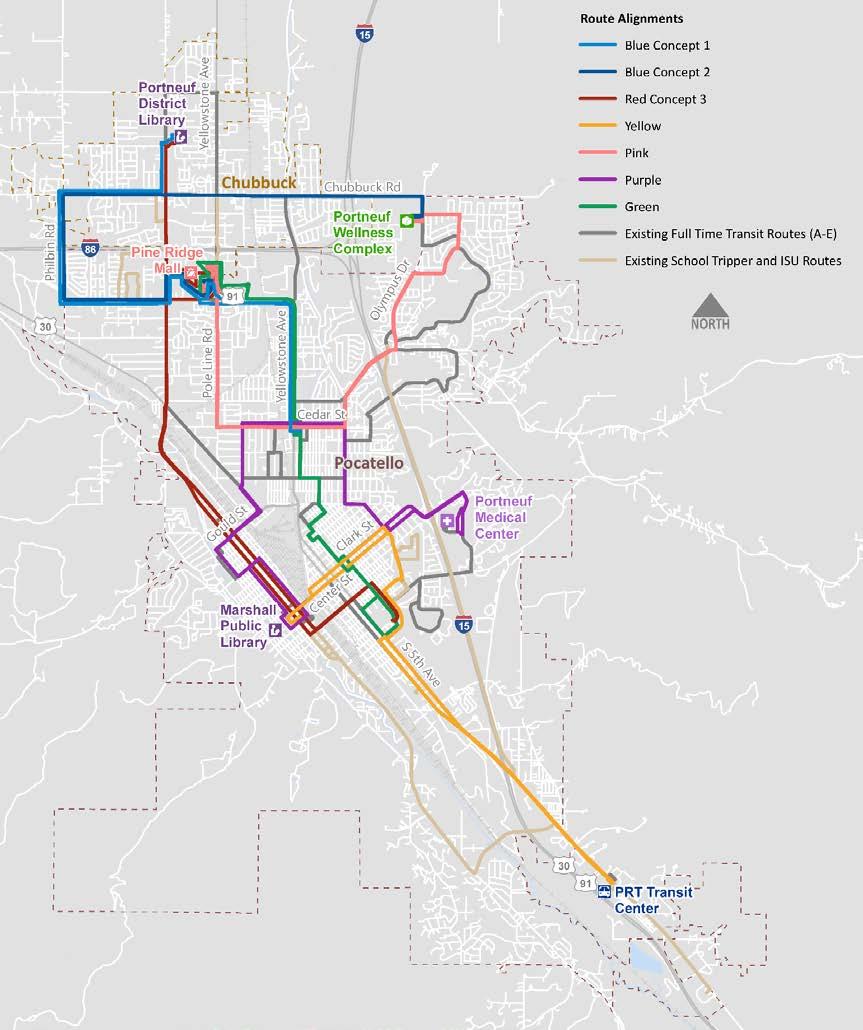 Draft Proposal * Would include either Blue Concept 1 or Blue Concept 2, not both Proposed Full Time Routes* Concept 3: Unconstrained All full time routes run bi-directional service Blue, Red, Yellow,