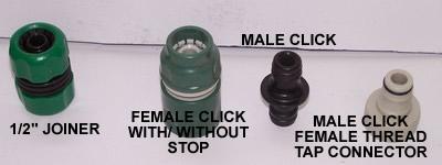 female thread (tap connector) /2" male click x 3/4" female thread (tap connector) /2" male click x ' female thread