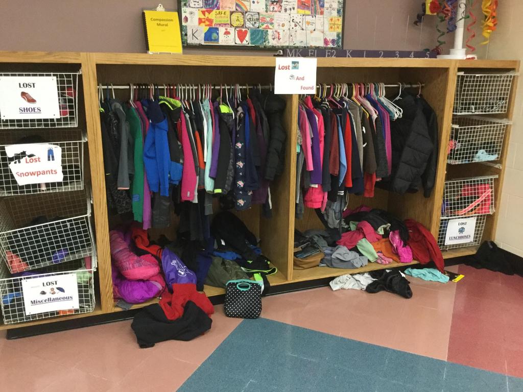 Look in the Lost and Found for Any Missing Items Our Lost and Found is overflowing with many misplaced items. Each day we put all items left out on the playground in the lost and Found.