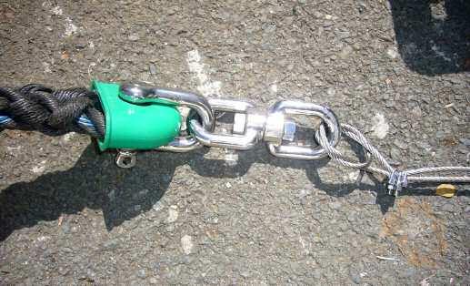 The anchor end of the middle mooring was connected in the same way to a 22-mm forged swivel, which was then shackled to the 12-mm galvanized chain with a 12-mm galvanized bow shackle (Fig. 5).