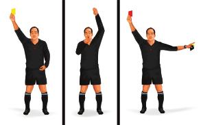 More officiating: body language The referee uses body language to communicate with the players and assistant referees because the pitch is too large and noisy