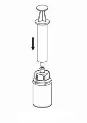 7. Draw air into an empty, sterile syringe. Use the syringe provided with the product. While the product vial is upright, connect the syringe to the Mix2Vial's Luer Lock fitting.