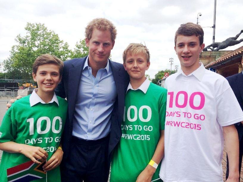 100 Days To Go Ms Thomas and a group of school rugby players attended the '100 Days to Go' ceremony of the 2015 Rugby World Cup at Twickenham Stadium and met Prince Harry.