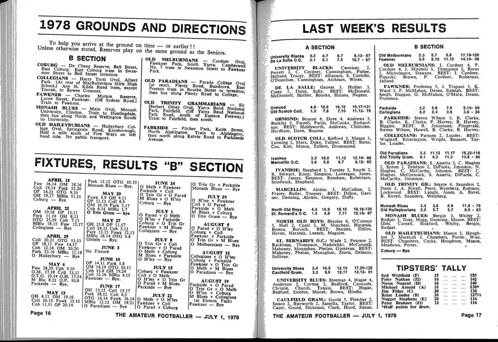 1978 GROUNDS AND DIRECTION S To help you arrive at the ground on time - or earlier!