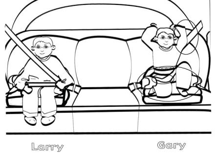 (Larry is sitting properly in his safety seat, just like his mother told him.) 2.
