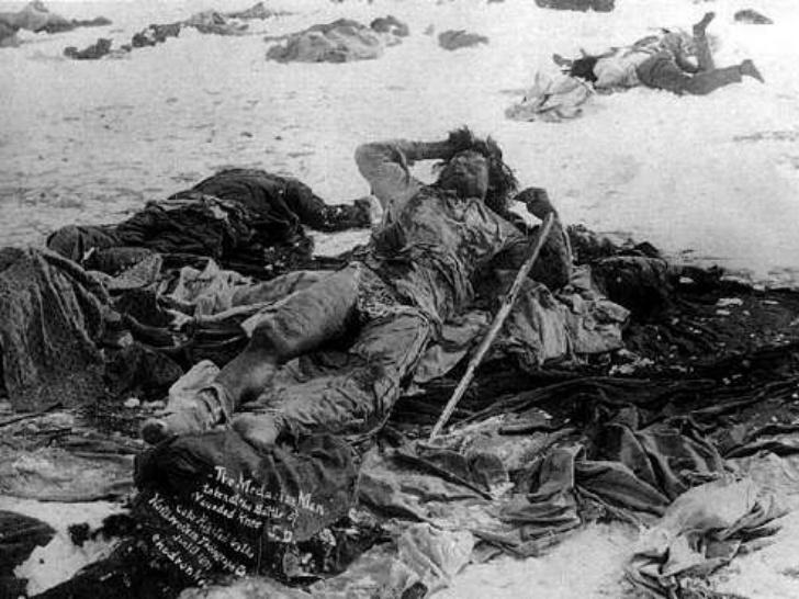 WOUNDED KNEE Lakota Sioux witness American Horse: A mother was shot down with her infant; the child not knowing that its mother was dead was still nursing The women as they were fleeing with their