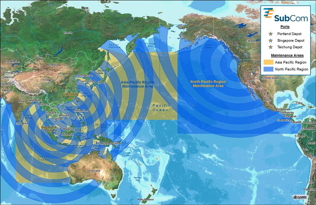 Cable Maintenance Agreements Zones in the Pacific and Asia Dedicated cables ships are