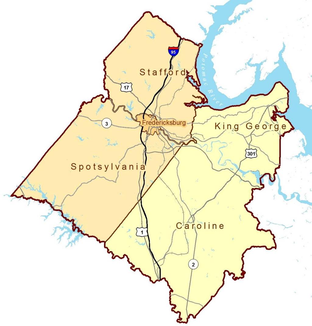 Fredericksburg Area Metropolitan Planning Organization The George Washington Region includes the City of Fredericksburg and the counties of Caroline, King George, Spotsylvania and Stafford The FAMPO
