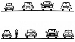 BEFORE Parking 3.0 m (10 ft) Parking 3.0 m (10 ft) AFTER Parking Parking 2.1 m (7 ft) 1.5 m (5 ft) 2.4 m (8 ft) 13.2 m (44 ft) Figure 15-5. Illustration. Narrowing parking on a one-way street.