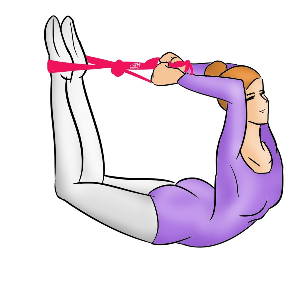 5. Back Stretch Tie your band using an overhand knot. Lie down on your stomach, and put the loop of the knot around both your feet.