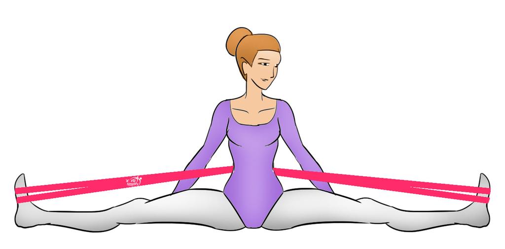6. Middle Split Stretch Sit down on the floor in the butterfly position. Loop one end of your band around the arch of one of your feet.