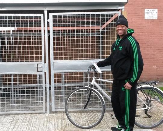 Interview with United Communities tenant, Berkeley Grove United Communities tenant with Communities Officer, Tamsin Evans, using the new bike shelter for the first time How do you normally travel?