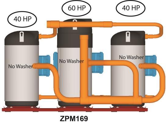 Figure 15: Uneven Trio assemblies ZPM169M*E & ZPM193M*E Figure 16: Flow washer position depending on the suction direction in even Tandem assemblies