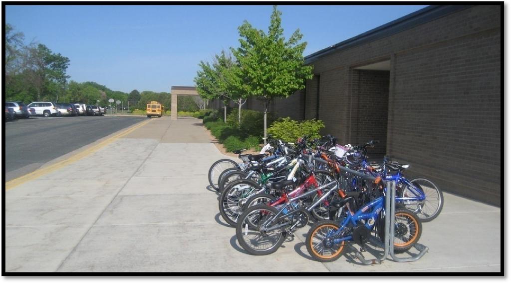 Well-used bike rack at the front of Southview Elementary. A parent survey of concerns and attitudes related to walking and biking was also conducted in April 2010, with 82 responses.
