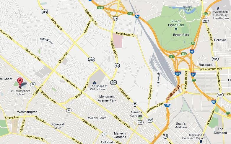 5 DIRECTIONS TO ST. CHRISTOPHER S SCHOOL FROM WASHINGTON, D.C. AND POINTS NORTH: Take I-95 south to exit 79 (I-64 west). Take I-64 west to exit 183A (Glenside Drive south).