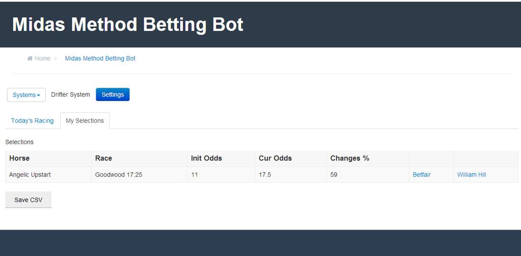 Closing the webpage or changing the settings will reset the bot and unfortunately the bot cannot provide odds from the past, it can only load odds in the present and future for this system.