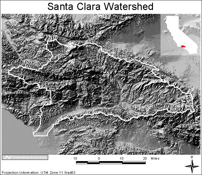 Executive Summary The Santa Clara River watershed is located primarily in Los Angeles and Ventura Counties in California (Map 1). The watershed is large for southern California, at 1600 square miles.