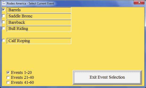 In this example, we will run the Barrels event. After the event is completed, we will produce the winner s list and the checks. The process for each event is essentially the same.