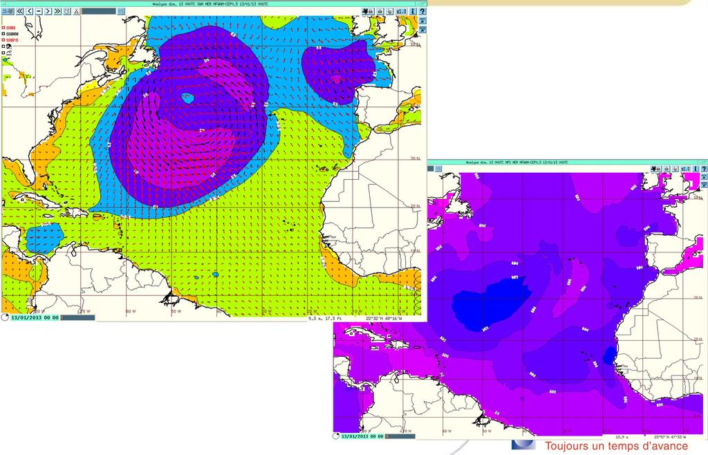 The swell case propagating from north towards the west indies (Antilles-Guyane