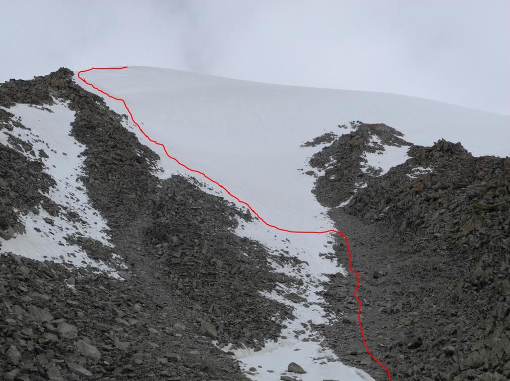 Figure 11: The route on the south-face seen from the glacier [Photo: Tsewang Gyalson].