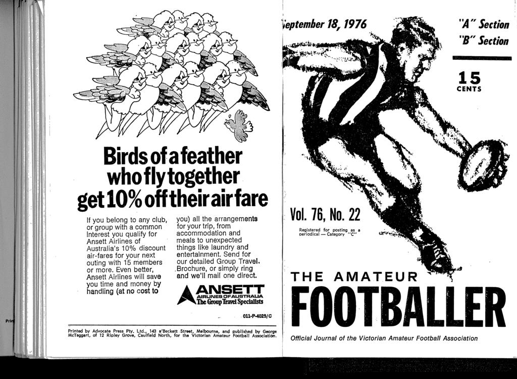 ji,epternber 18,1976 'A" Section 'W" Section Birds of a feather who f ly together get 10%offtheirairfare If you belong to any club, or group with a common interest you qualify for Ansett Airlines of