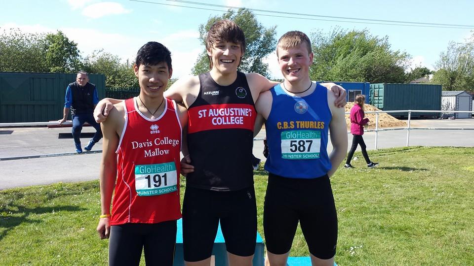 Winners of Senior Boys Pole Vault in which Yuri Kanash (centre) set a new Munster Schools record of 4.25m.