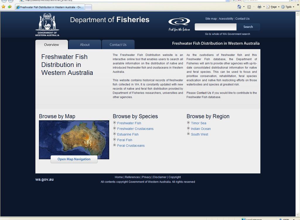 1 2 3 4 5 6 Figure 8 Screen grab of the Freshwater Fish Distribution website displaying the overview page.
