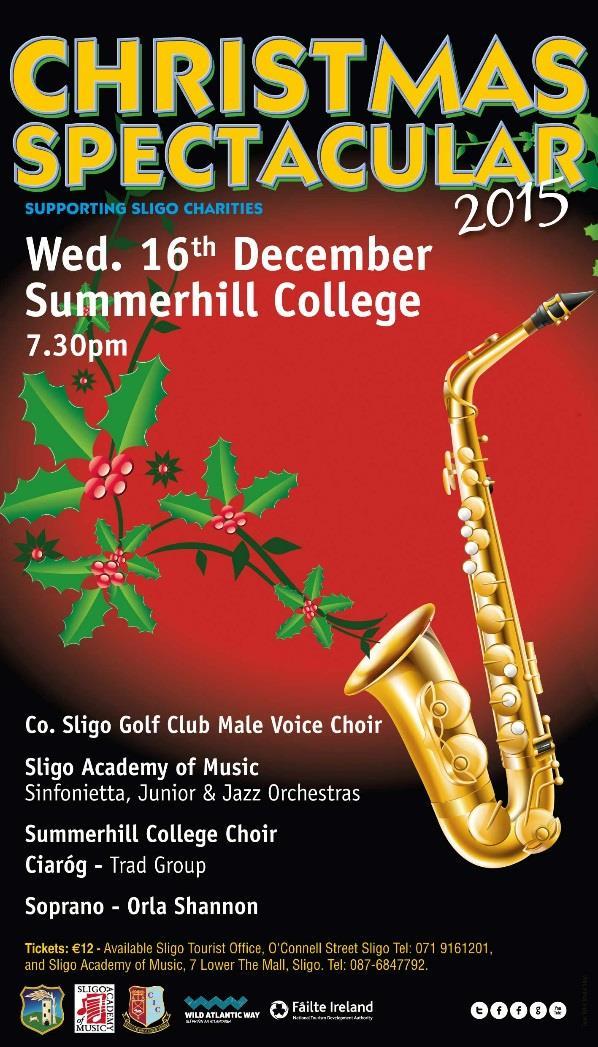 County Sligo Golf Club Choir Male Voice Choir and the Sligo Academy of Music Sinfonietta present a special evening of Christmas Music in the wonderful hall and facilities at Summerhill College.