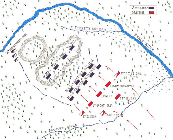 Battle of Cowpens Morgan placed the Georgia and North Carolina militia in front of his line with a further screen of riflemen to their front.