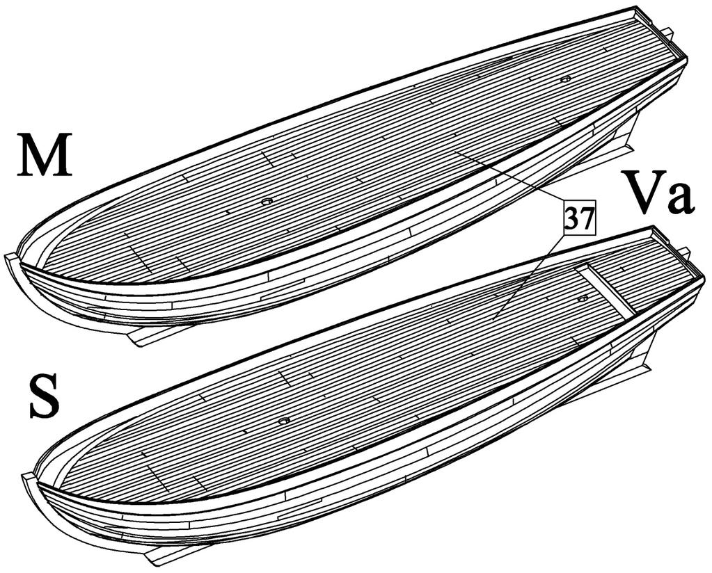 k) Glue from parts 33-36 steering post if you're building the sailing version and then glue it into to hole in the deck as it is shown in the figure.