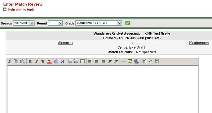 5.3. Match Review The Match Review will be displayed along with the Match Results for each scorecard on public websites.