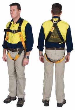 Rotate harness and insert elbow into arm loop and then place arm through the loop, release shoulder strap and place other arm through the other shoulder loop and let harness fall onto the shoulders.