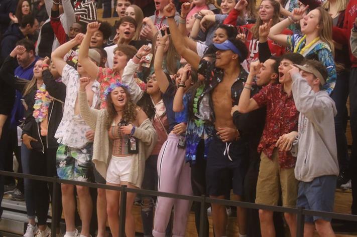 The student section theme is USA in honor of the Winter Olympics.