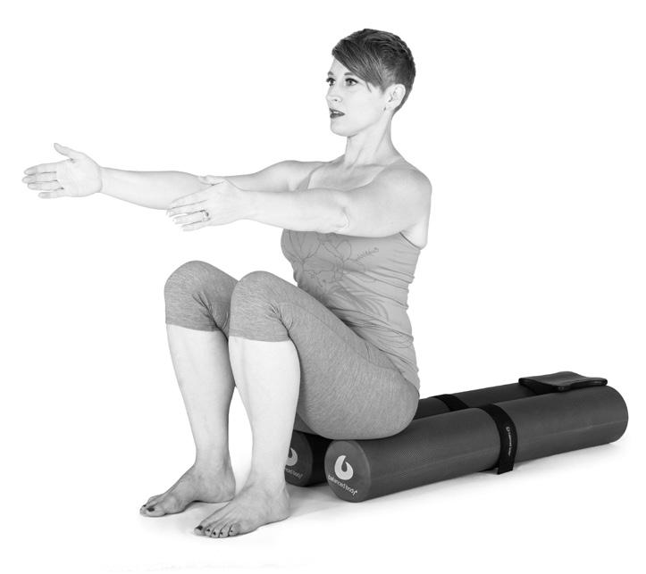 B. SINGLE ROLLER ROLLBACK Sit at edge of roller, with sit bones equally weighted (one on each roller), spine vertical, and arms parallel to each